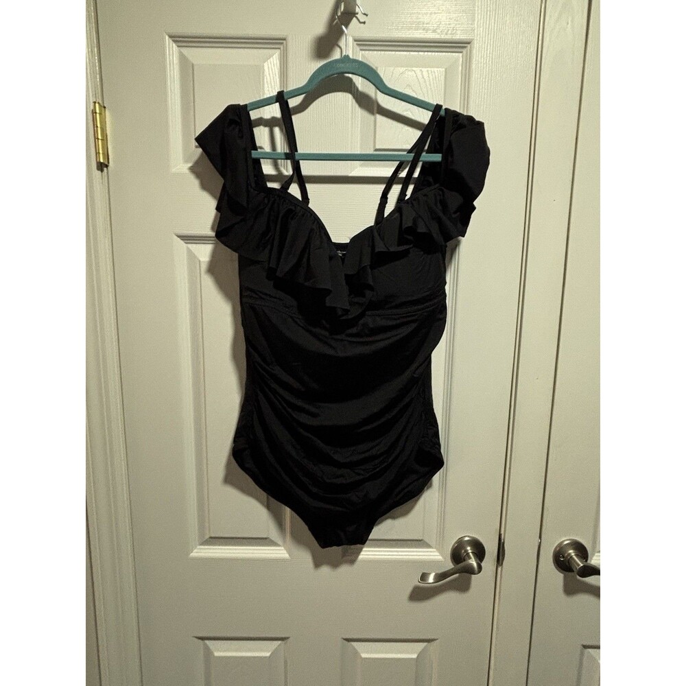 City Chic Woman’s One Piece Bathing Suit Size S Off The Shoulder Ruffles